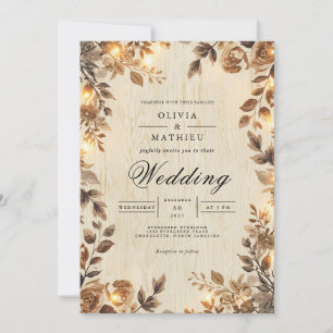Rustic Sepia Floral Lights Wedding Invitation