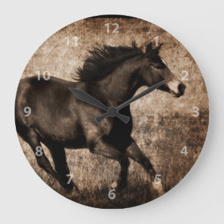 Rustic Sepia Galloping Horse Large Clock