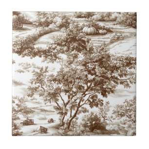 Rustic Sepia Homestead Pumpkin Toile Pattern Tile