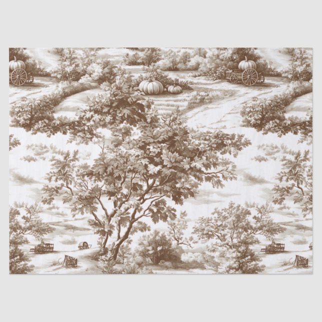 Rustic Sepia Homestead Pumpkin Toile Pattern Tissue Paper (Front)