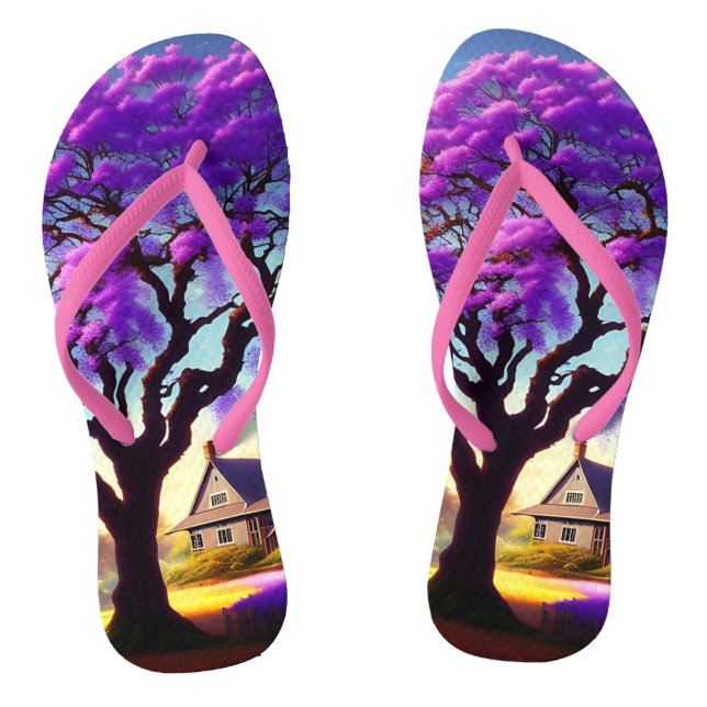**"Rustic Serenity: The Purple Jacaranda's Embrace Jandals (Footbed)