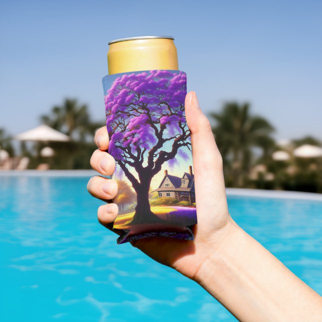 **"Rustic Serenity: The Purple Jacaranda's Embrace Seltzer Can Cooler (In Situ Pool)