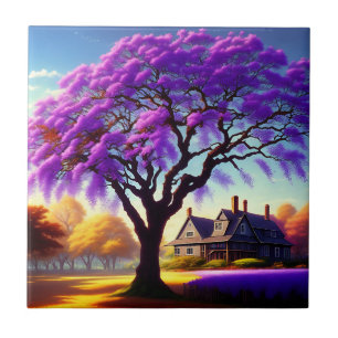 **"Rustic Serenity: The Purple Jacaranda's Embrace Tile