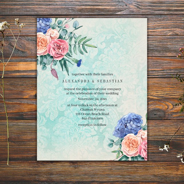 Rustic Shabby Chic Faded Roses Green Wedding Invitation (Creator Uploaded)