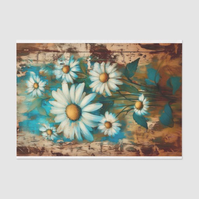 Rustic Shabby Chic White Daisies DB4L Decoupage Tissue Paper (Front)