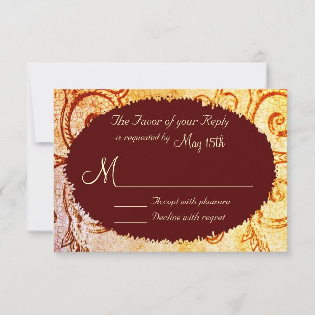 Rustic Shabby Country Maroon Wedding RSVP Cards (Front)