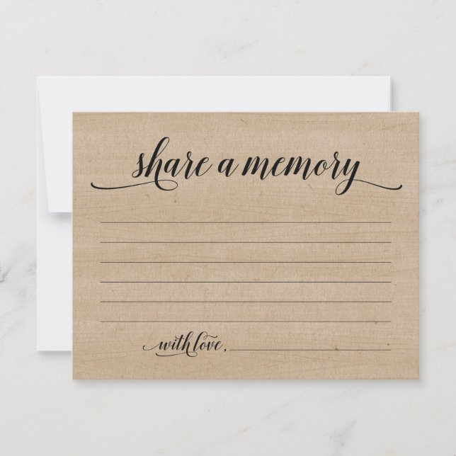 Rustic Share A Memory Sympathy, Memorial Note Card (Front)