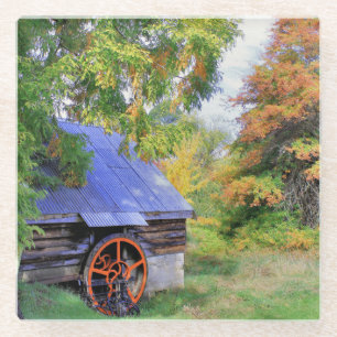 Rustic Shed Landscape Glass Coaster