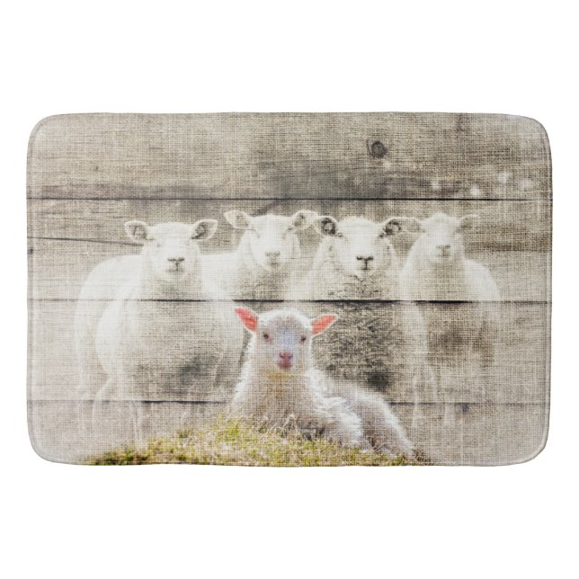 Rustic Sheep Baby Lamb Burlap Bath Mat (Front)