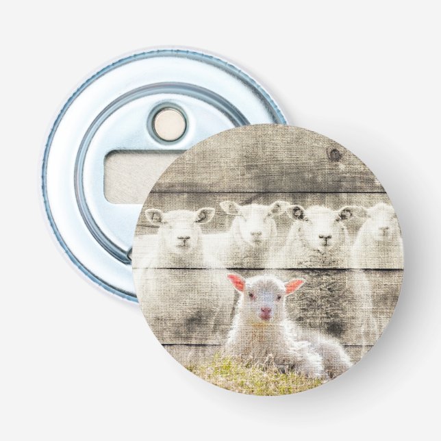 Rustic Sheep Baby Lamb Burlap Bottle Opener (Front)