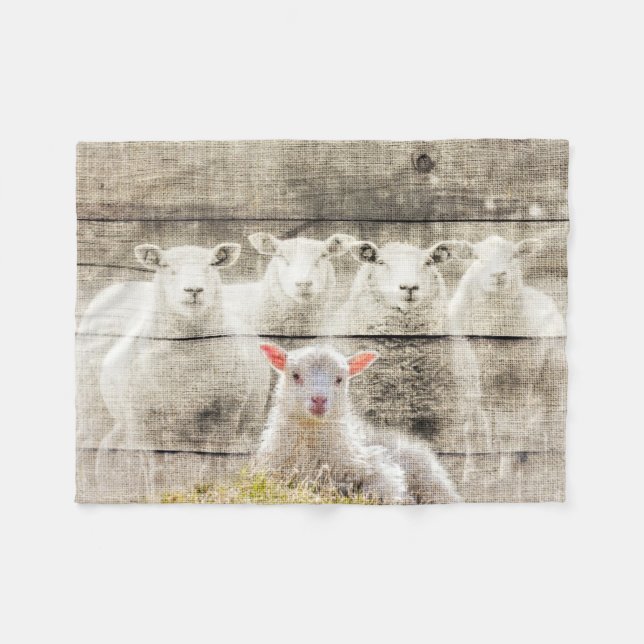 Rustic Sheep Baby Lamb Burlap Fleece Blanket (Front (Horizontal))