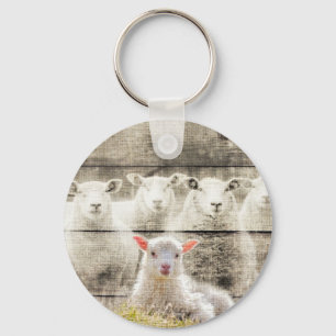 Rustic Sheep Baby Lamb Burlap Key Ring