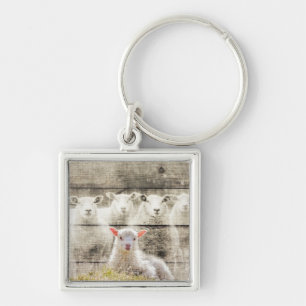 Rustic Sheep Baby Lamb Burlap Key Ring