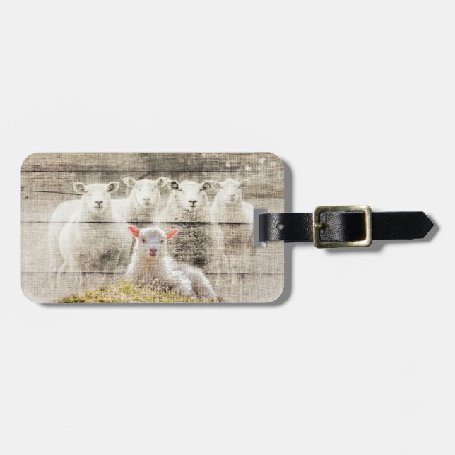 Rustic Sheep Baby Lamb Burlap Luggage Tag (Front Horizontal)