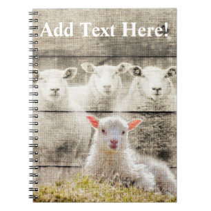 Rustic Sheep Baby Lamb Burlap Notebook