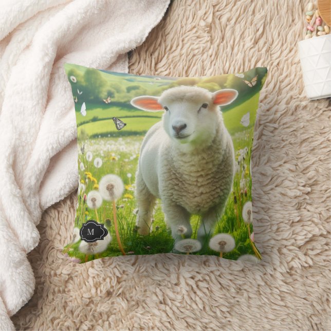 Rustic sheep family monogrammed country cushion (Blanket)