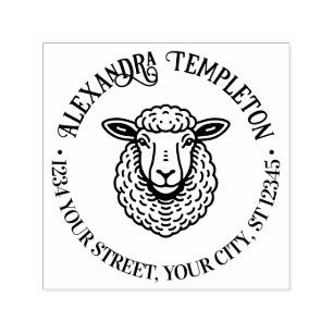 Rustic Sheep Head Name Return Address #1P Self-inking Stamp