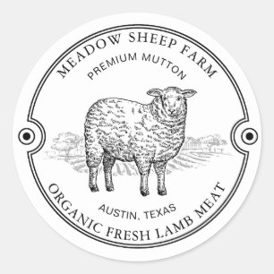 Rustic Sheep Lamb Logo Farm Field Black Classic Round Sticker