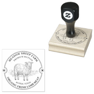 Rustic Sheep Lamb Logo Farm Field Rubber Stamp
