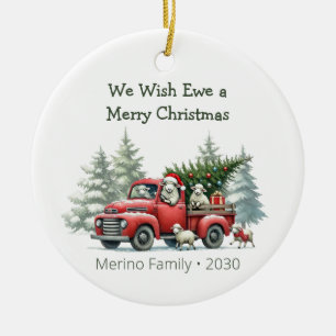Rustic Sheep Red Truck Themed Photo Ceramic Tree Decoration