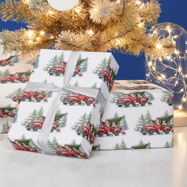 Rustic Sheep Vintage Red Truck Wrapping Paper (Holidays)