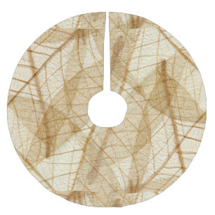 Rustic Sheer Cream Lace Leaves Brushed Polyester Tree Skirt