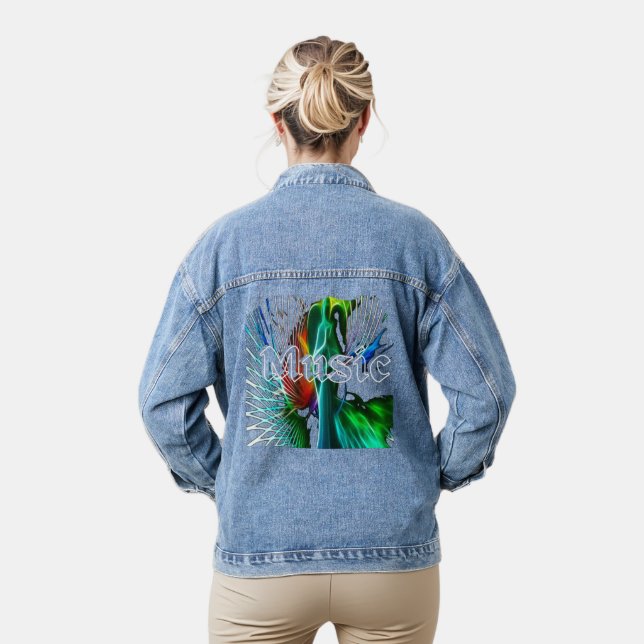 Rustic Sheet Music Notes Denim Jacket (Model)