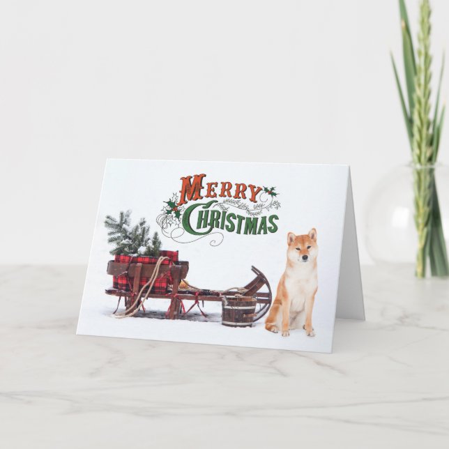 Rustic Shiba Inu Christmas Card (Front)