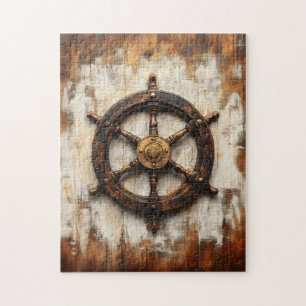 Rustic Ship Wheel Helm Nautical Jigsaw Puzzle