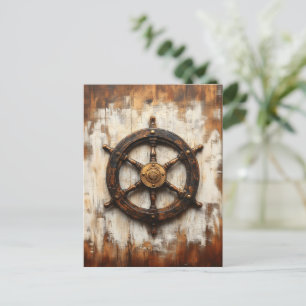 Rustic Ship Wheel Helm Nautical Postcard