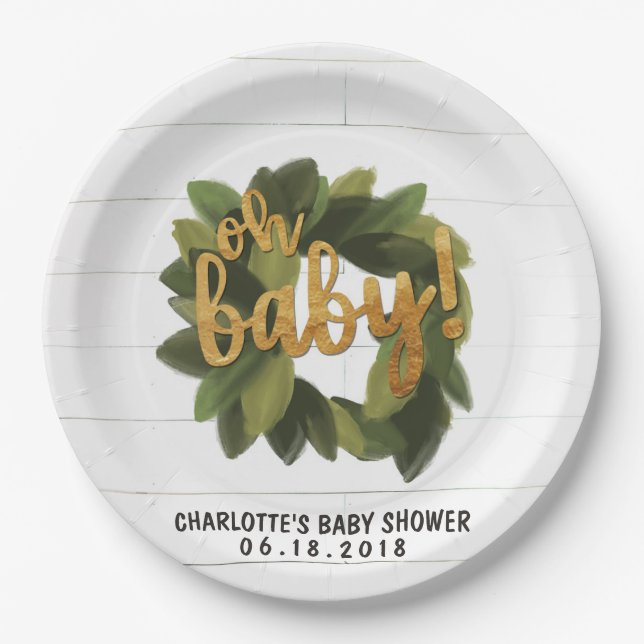 Rustic Shiplap Baby Shower Paper Plates (Front)