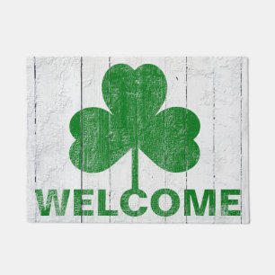 Rustic Shiplap Green Shamrock Welcome Doormat