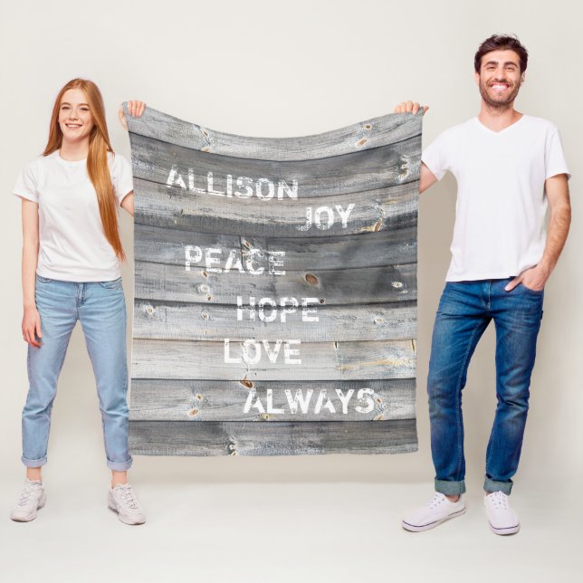 Rustic Shiplap Wood Plank Monogrammed Name Quote Fleece Blanket (In Situ)