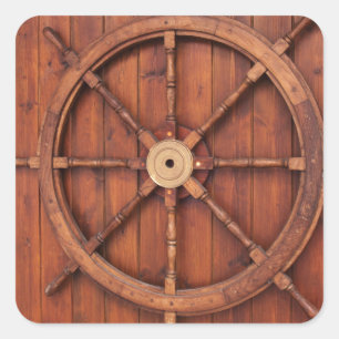 Rustic Ships Helm Wheel - nautical vintage wooden Square Sticker
