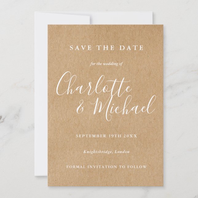 Rustic Signature Script Wedding Save the Date Card (Front)