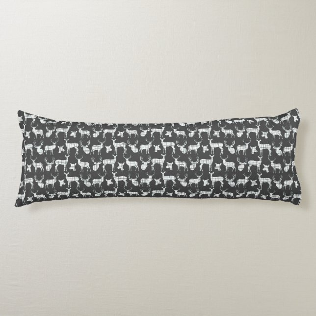 Rustic Silhouette Deer On Grey Body Pillow (Front)