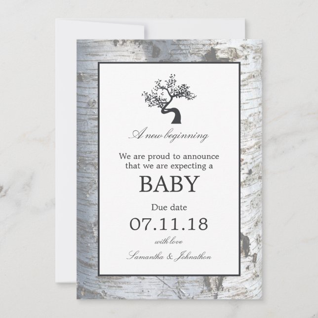Rustic Silver Birch Tree Baby Announcement (Front)