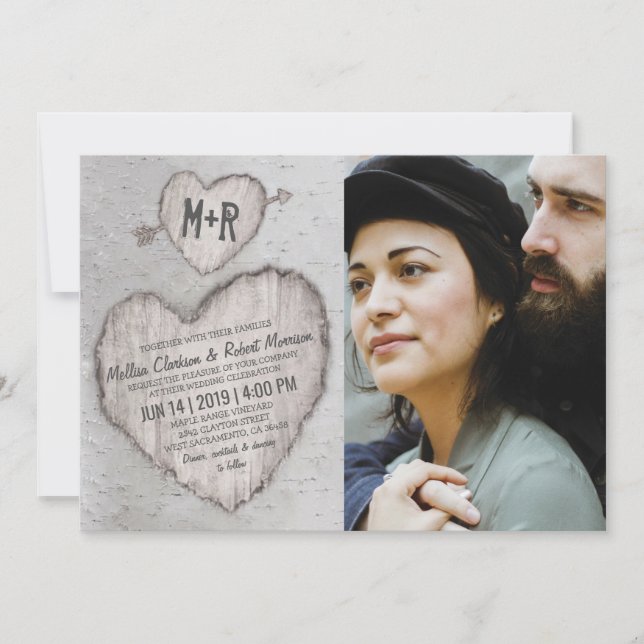 Rustic Silver Birch Tree Photo Wedding Invitation (Front)