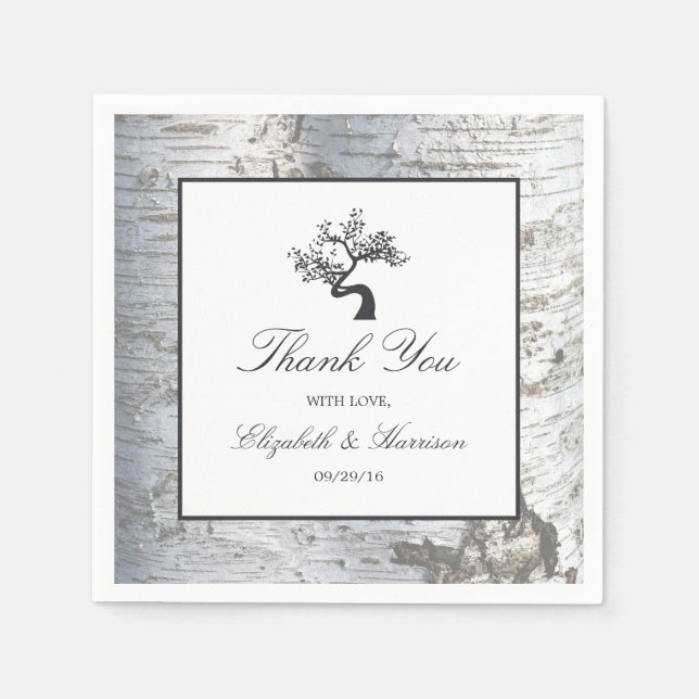 Rustic Silver Birch Tree Wedding Napkin (Front)