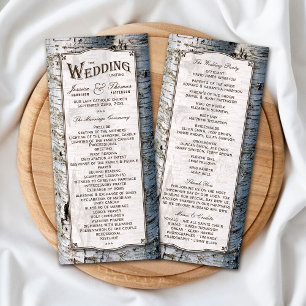 Rustic Silver Birch Tree Wedding Program Rack Card