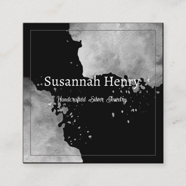 Rustic Silver Black Handcrafted Jewellery  Square Business Card (Front)