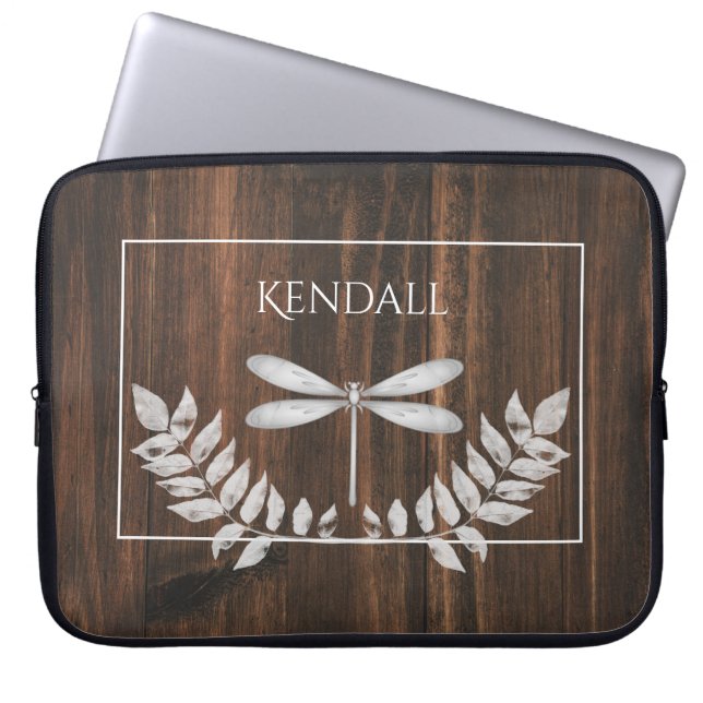 Rustic Silver Dragonfly Personalised Laptop Sleeve (Front)