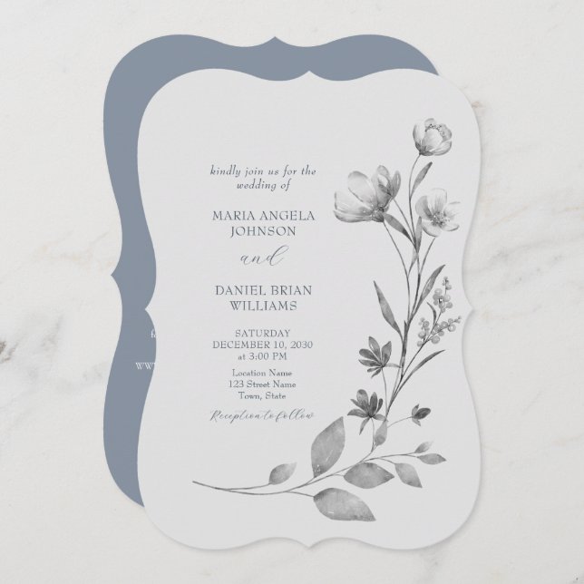Rustic Silver Floral Wedding Invite (Front/Back)