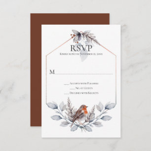 Rustic Silver Grey Rust Botanicals Bird RSVP