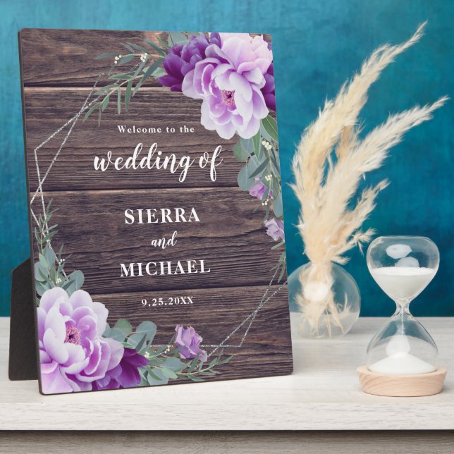 Rustic Silver & Purple Floral Eucalyptus Wedding P Plaque (Side)