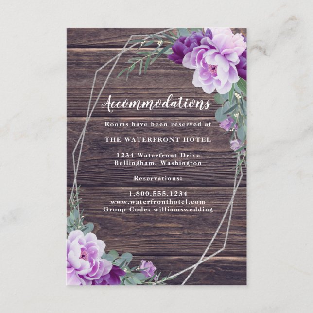  Rustic Silver & Purple Floral Wedding Details Enc Enclosure Card (Front)