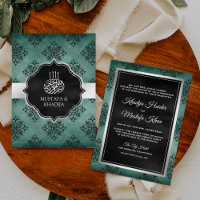 Rustic Silver Teal Black Damask Muslim Wedding