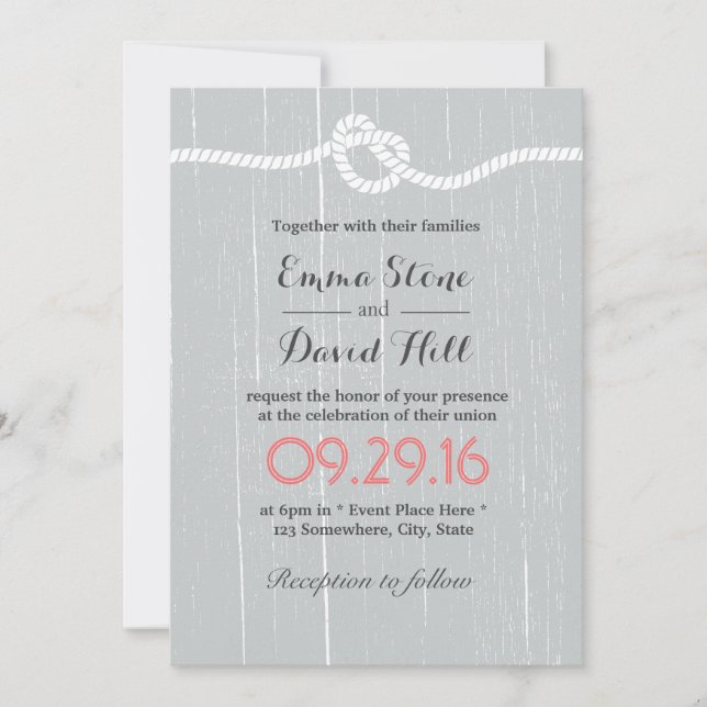 Rustic Silver Tying the Knot Wedding Invitations (Front)