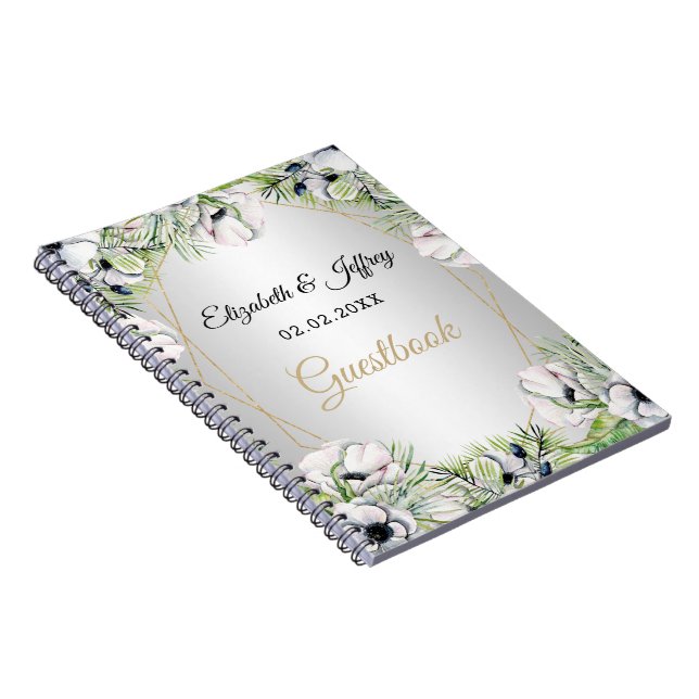 Rustic Silver White Anemone Gold Geometric Wedding Notebook (Right Side)