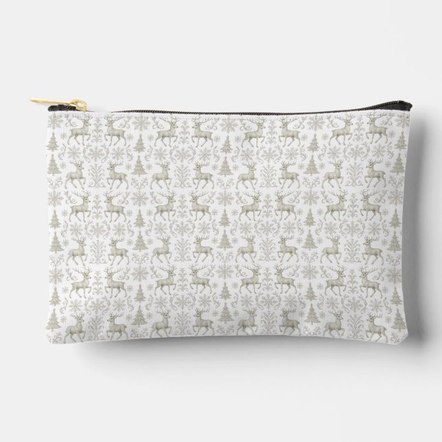 Rustic, Silver/White modern Christmas pattern Accessory Pouch (Front)